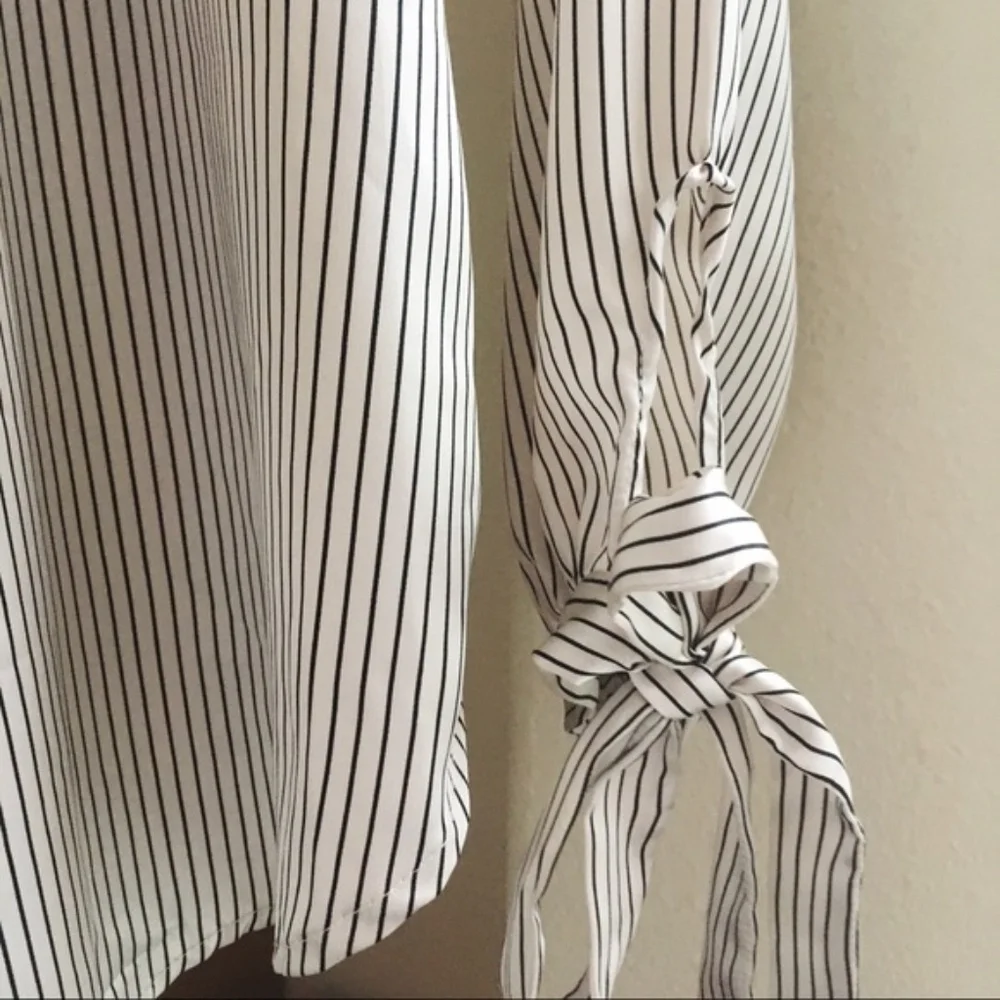 Ivory satin stripe off-shoulder top    - Picture 3 of 8